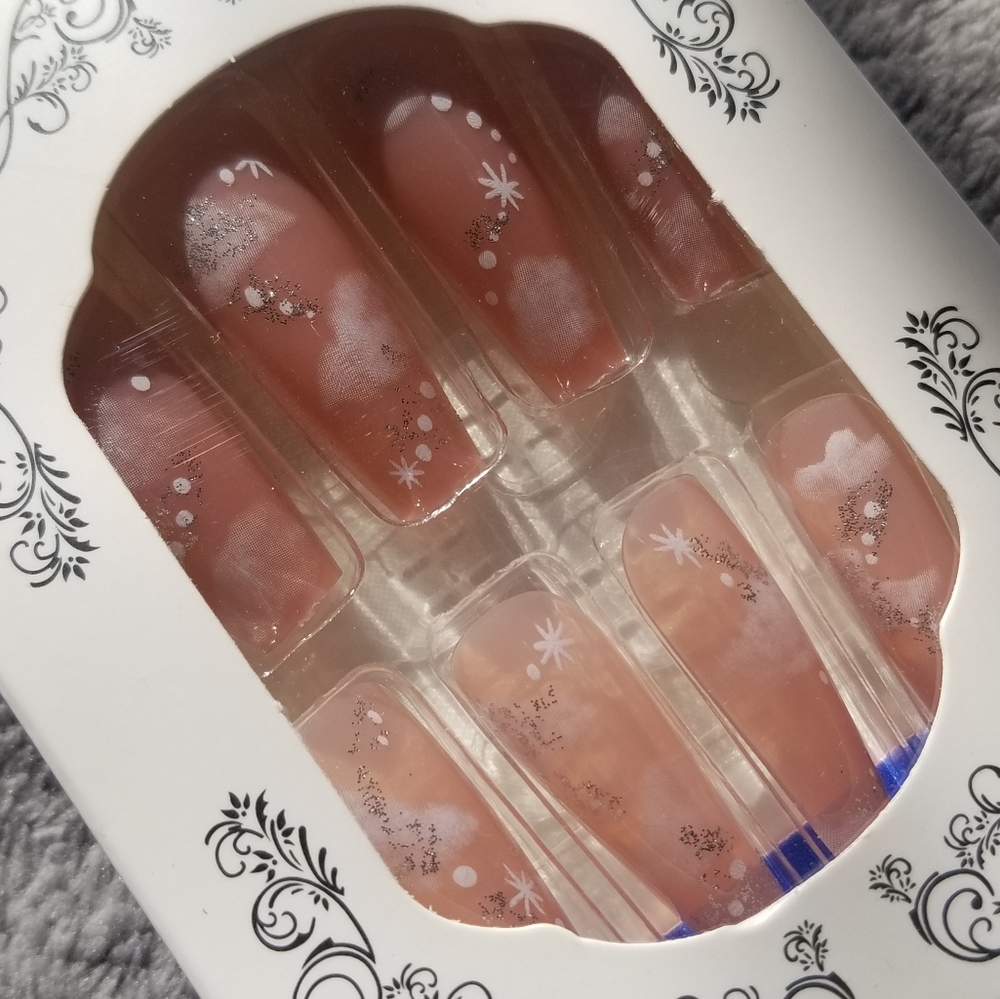 Pink peach Clouds Long press on nails